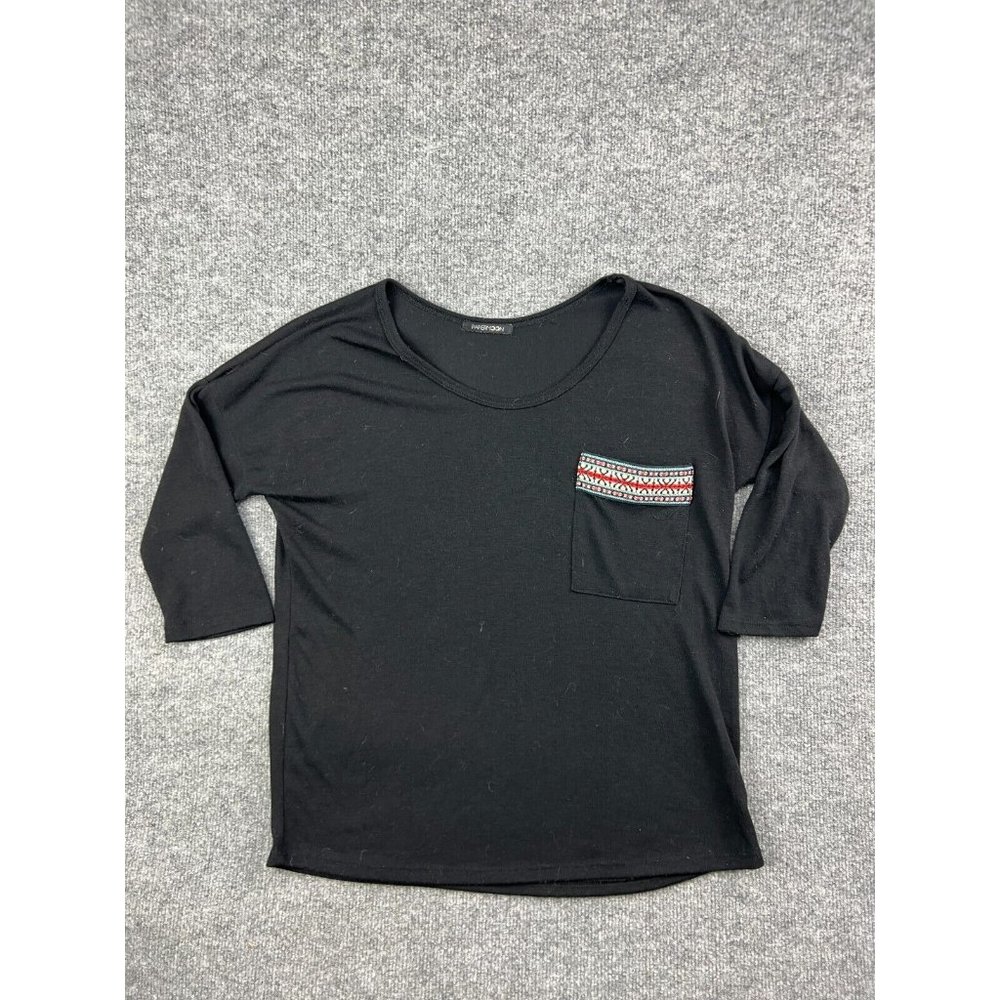 Papermoon Black Long Sleeve Tee with Patterned Pocket